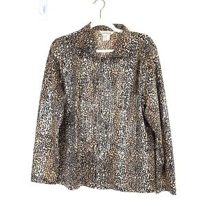 Exclusively Misook Zip‎ Up Jacket Animal Print Paillettes Brown Maximalist Large